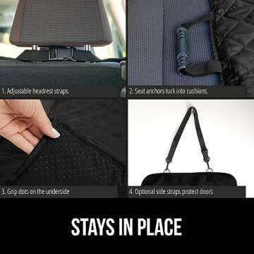 Gorilla Grip 600D Heavy Duty Dog Car Seat Cover for Back Seat, Dog Travel Accessories, Tear Resistant Pet Hammock Protector with Non Slip Grip Dot Backing, Easy Clean Dogs Muddy Paws, Sedan SUV Black