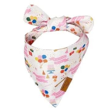 Remy+Roo Large Dog Bandanas - 2 Pack Birthday Girl Set | Cooling, Adjustable Polyester Fabric, Patented Shape Dog Birthday Bandana | Dog Bandanas Girl, Girl Dog Accessories for Dog Birthday Party.