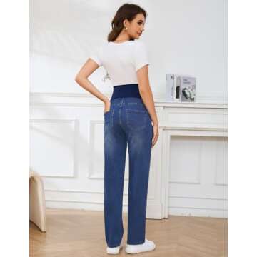 POSHGLAM Women's Maternity Jeans Straight Leg Over Belly Comfy Stretch Denim Pants(Dark Blue, Large)