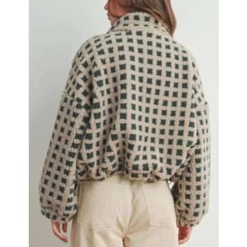 Lianlive Women Winter Fleece Jacket Long Sleeve Zip Up Fuzzy Sherpa Coats Womens Warm Outwear with Pockets (Green-S)