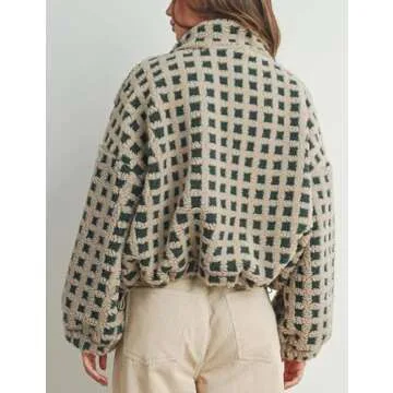 Lianlive Women Winter Fleece Jacket Long Sleeve Zip Up Fuzzy Sherpa Coats Womens Warm Outwear with Pockets (Green-S)