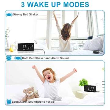 Extra Loud Dual Alarm Clock with Vibration for Bedroom,Extreme Bed Shaker Alarm Clock for Deep Sleeper Hard of Hearing Deaf,7" Clear LED Display,USB Port,Battery Backup,Easy to Set for Senior,Kids,DST