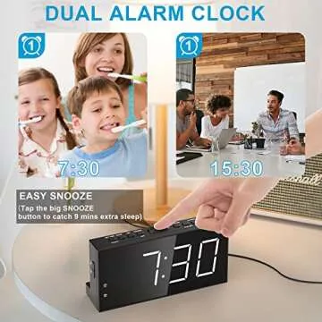 Extra Loud Dual Alarm Clock with Vibration for Bedroom,Extreme Bed Shaker Alarm Clock for Deep Sleeper Hard of Hearing Deaf,7" Clear LED Display,USB Port,Battery Backup,Easy to Set for Senior,Kids,DST