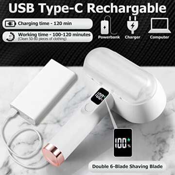 Electric Lint Remover Rechargeable, Fabric Shaver W/Roller to Remove pill, Sweater Defuzzer and Clothes Depiller, for Clothing Fuzz, Lint Balls, Couch Pilling. (white)