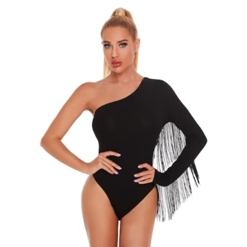 Fringe Trim One Shoulder Body Suit by Verdusa - Chic and Comfortable