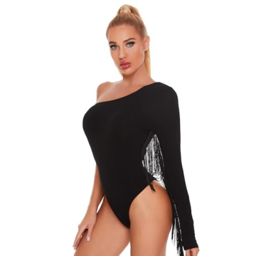 Fringe Trim One Shoulder Body Suit by Verdusa - Chic and Comfortable