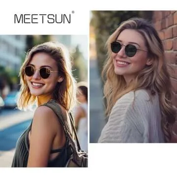 MEETSUN Small Round Polarized Sunglasses for Women Men Classic Retro Metal Frame Sun Glasses UV400 Gold Grey All Black