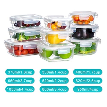 Bayco 9-Piece Glass Storage Containers Airtight BPA-Free