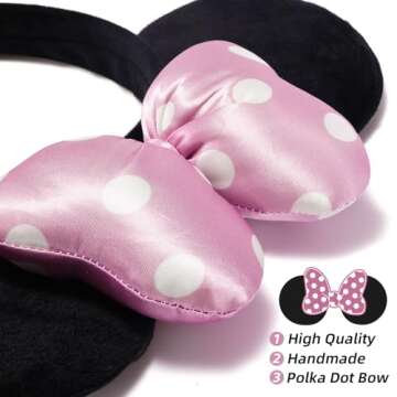 ODOCARE Handmade Mouse Ears Headband for Women and Girls, Polka Dot Bow Mouse Ears Costume Accessori...