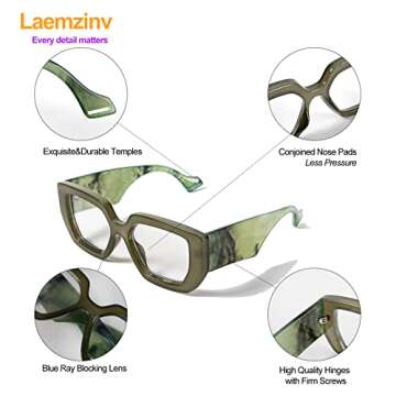 Laemzinv Blue Light Glasses for Women, Oversized Square Thick Acetate Frame, for Computer Glasses and Gaming Glasses
