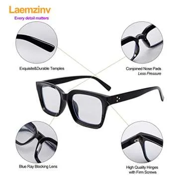 Laemzinv Blue Light Glasses for Women, Oversized Square Thick Acetate Frame, for Computer Glasses and Gaming Glasses