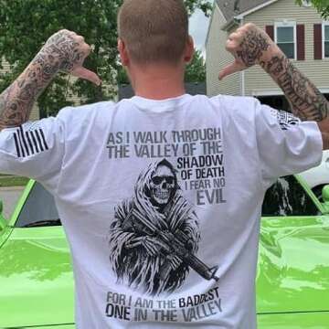 Baddest in The Valley T-Shirt Tribute Tee | American Pride Support Shirt | 100% Cotton Military Apparel | White, Small