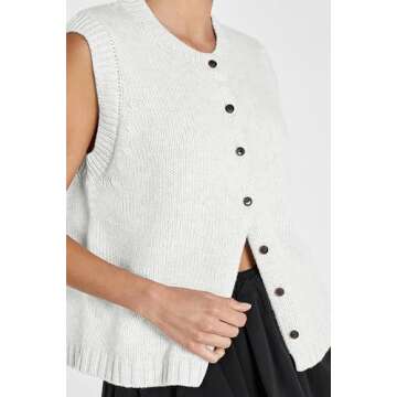 Cioatin Women Summer Knit Sweater Vest 2024 Sleeveless Button Down Loose Cardigan Tank Shirt Top Goi...