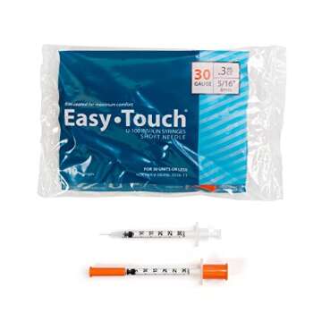 EasyTouch U-100 Insulin Syringe with Needle, 30G 0.3cc 5/16-Inch (8mm), Box of 100