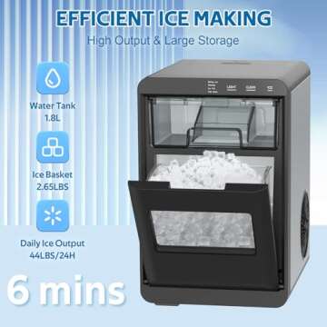 Nugget Ice Maker Countertop, 44LBS/24H Pebble Ice Maker Machine with Soft Chewable Ice, Self-Cleanin...