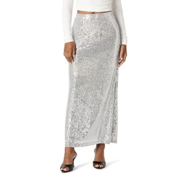 The Drop Women's Adela Sequin Maxi Skirt - Elegance in Silver
