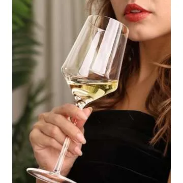 ROVSYA White Wine Glasses Set of 4- Modern Crystal Hand Blown Wine Glass-15 oz,Thin Rim,Long Stem,Pe...