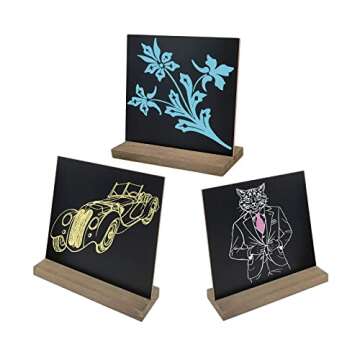 DSTELIN 5 X 6 Inches Mini Tabletop Chalkboard Signs with Vintage Style Wood Base Stands, Set of 3