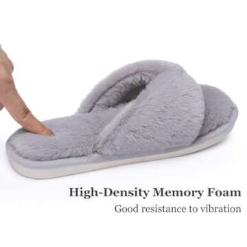 MAXTOP Fluffy House Slippers for Women Open Toe Cute Memory Foam Flip Flop Slippers Indoor Outdoor Soft Slides Shoes