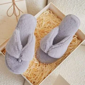 MAXTOP Fluffy House Slippers for Women Open Toe Cute Memory Foam Flip Flop Slippers Indoor Outdoor Soft Slides Shoes