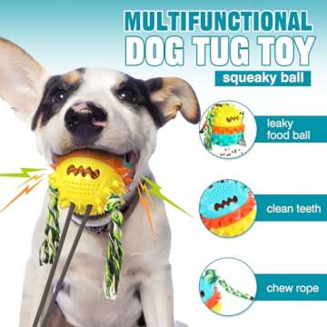Dog Toys for Interactive Aggressive Chewers Stimulating Puzzle Toy Suction Cup Tug of War Rope Indestructible Boredom Play Ball Teething Squeaky Puppy