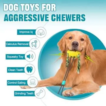 Dog Toys for Interactive Aggressive Chewers Stimulating Puzzle Toy Suction Cup Tug of War Rope Indestructible Boredom Play Ball Teething Squeaky Puppy