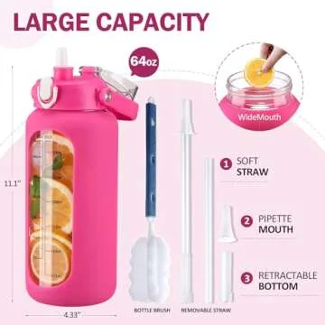 Stylish 64oz Glass Water Bottle with Straw for All use