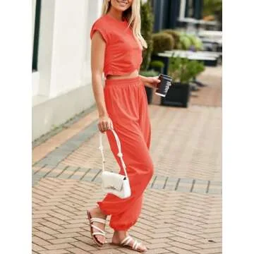 Fisoew Women's Two Piece Outfits Casual Lounge Sets Crop Tops and Joggers Tracksuit with Pockets