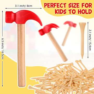 Yunsailing 10 Pcs Kids Hammer Toys 100 Pcs Wood Golf Tees, Small Wooden Hammer Simulation Fake Hamme...