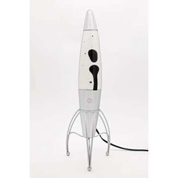 Retro Rocket Ship Ferrofluid Lava Lamp with Magnetic Black Wax and Clear Liquid, 18"