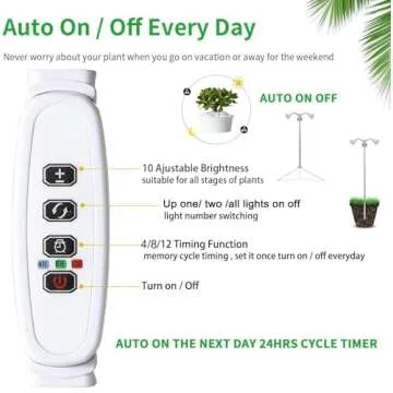 TAURUSY Grow Lights for Indoor Plants Full Spectrum with Detachable Tripod Stand, 10-55 Inches Height Adjustable Aluminum Alloy Indoor Plant Grow Lamp with Auto On/Off Timer Function