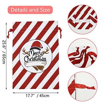 Christmas Santa Sacks 2Pcs Personalized Santa Sacks Bags Large Xmas Presents Bags with Drawstring Reusable Canvas Santa Bags Presents Gift Candy Treats Storage Size 17.7" x 25.6" and 19.7" x 27.5"