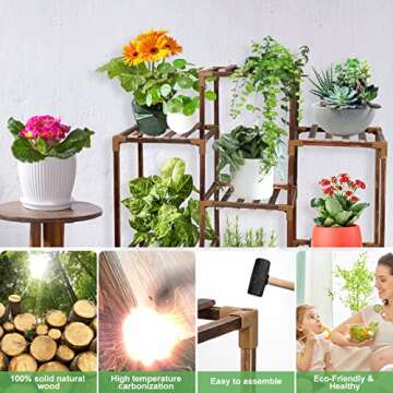 Plant Stand Indoor Outdoor, 9 Potted Tall Plant Stand for Multiple Plants, Wood Multiple Layer Plant Shelf Flower Stands for Garden Balcony Living Room with Plant Accessories