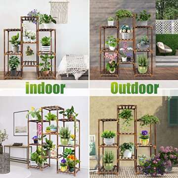 Plant Stand Indoor Outdoor, 9 Potted Tall Plant Stand for Multiple Plants, Wood Multiple Layer Plant Shelf Flower Stands for Garden Balcony Living Room with Plant Accessories