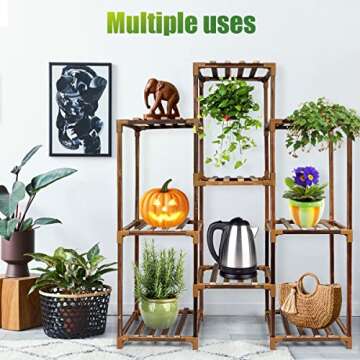 Plant Stand Indoor Outdoor, 9 Potted Tall Plant Stand for Multiple Plants, Wood Multiple Layer Plant Shelf Flower Stands for Garden Balcony Living Room with Plant Accessories