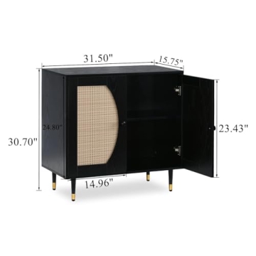 Stylish Black Rattan Buffet Sideboard Cabinet with Storage