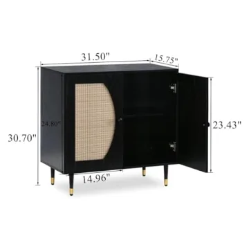 Stylish Black Rattan Buffet Sideboard Cabinet with Storage