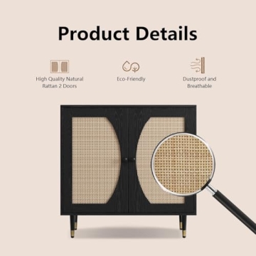 Stylish Black Rattan Buffet Sideboard Cabinet with Storage