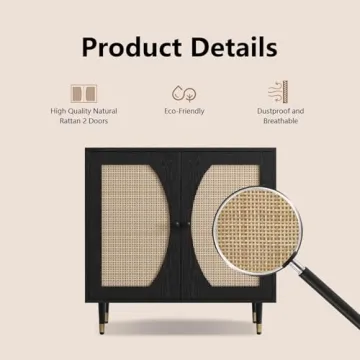 Stylish Black Rattan Buffet Sideboard Cabinet with Storage