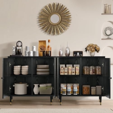 Stylish Black Rattan Buffet Sideboard Cabinet with Storage