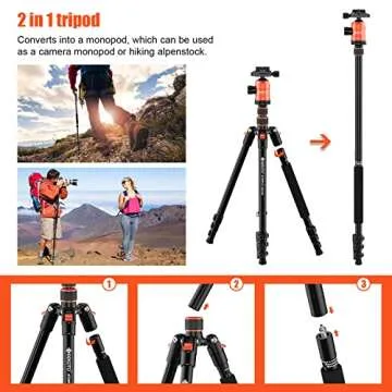 [Upgrade Version] GEEKOTO 77'' Tripod, Aluminum Camera Tripod Monopod, Foldable DSLR Tripod for Travel, Compact Tripod with 360 Panorama Ball Head Quick Release Plate for Travel and Work