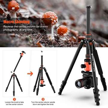 [Upgrade Version] GEEKOTO 77'' Tripod, Aluminum Camera Tripod Monopod, Foldable DSLR Tripod for Travel, Compact Tripod with 360 Panorama Ball Head Quick Release Plate for Travel and Work