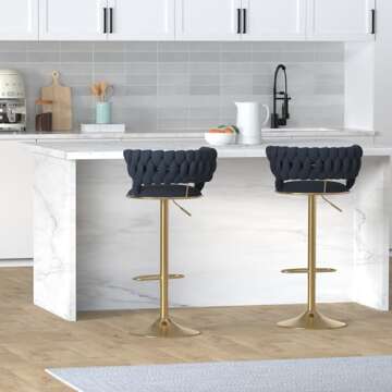 KINFFICT Velvet Swivel Bar Stools Set of 2, Adjustable Counter Height Bar Stool with Woven Back, Uph...