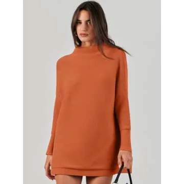 ANRABESS Women Oversized Casual Loose Turtleneck Long Sleeve Slouchy Baggy Knit Tunic Sweaters Pullover 2024 Fall Outfits Rust Orange Medium