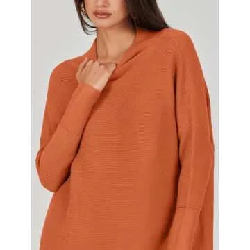 ANRABESS Women Oversized Casual Loose Turtleneck Long Sleeve Slouchy Baggy Knit Tunic Sweaters Pullover 2024 Fall Outfits Rust Orange Medium