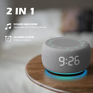 Buffbee Sound Machine Alarm Clock 18 Sounds 7 Night Lights