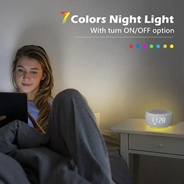 Buffbee Sound Machine Alarm Clock 18 Sounds 7 Night Lights