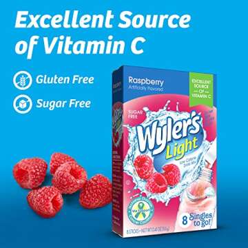Wyler's Light Singles To Go Powder Packets, Water Drink Mix, Raspberry, 8 Packets per Box, 96 total Packets (Pack of 12)