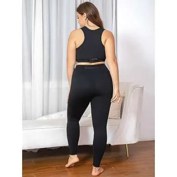 MEJING Plus Size Workout Leggings for Women with Pockets Black Yoga Pants Tummy Control Mesh High Waist Gym Clothes Athletic Stretchy Black 4XL