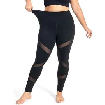 MEJING Plus Size Workout Leggings for Women with Pockets Black Yoga Pants Tummy Control Mesh High Waist Gym Clothes Athletic Stretchy Black 4XL